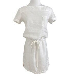 STANDARD JAMES PERSE WHITE 100% LINEN BOAT NECK DRAWSTRING UTILITY DRESS - XS